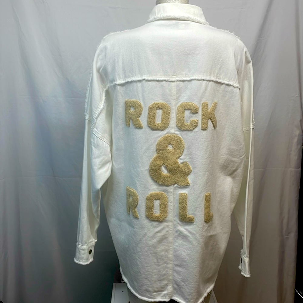 DAVI & DANI White Jacket with Gold 'ROCK & ROLL' Appliqué